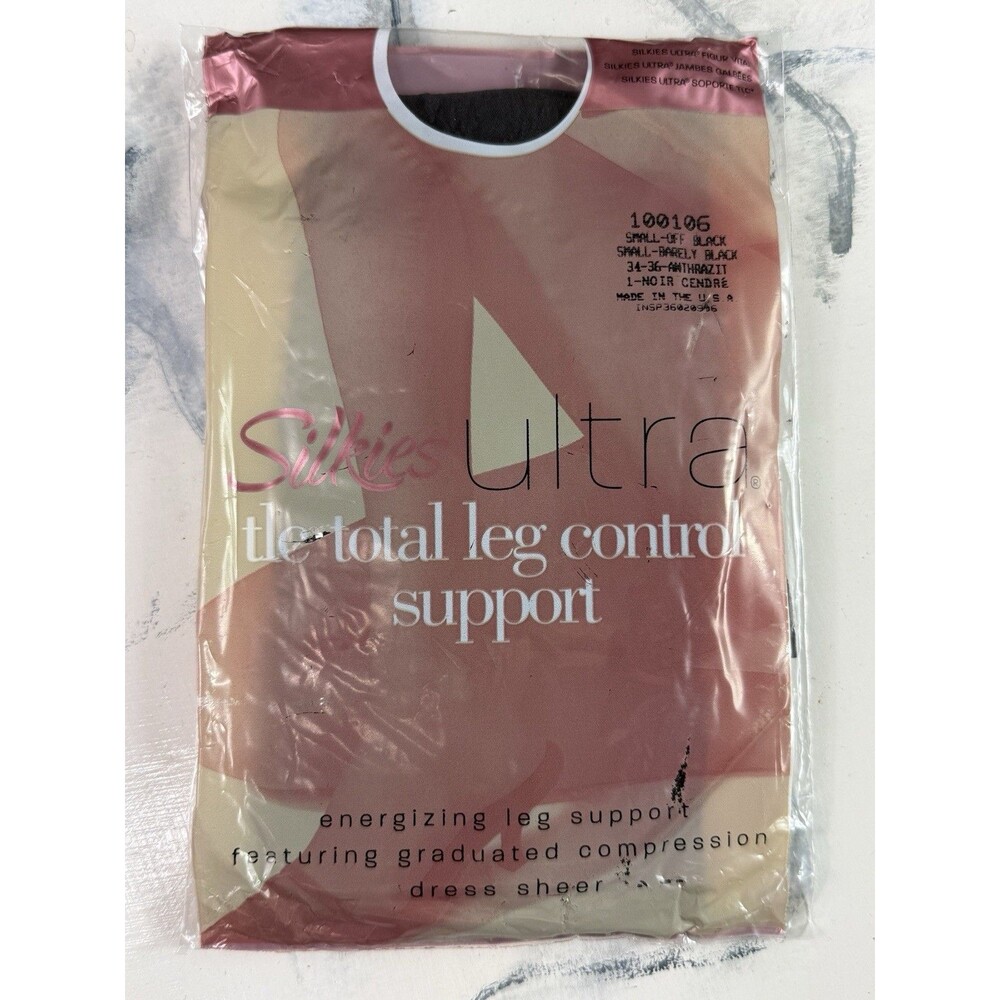 Silkies Ultra Total Leg Control Support Pantyhose Off Black Small Tights NOS Lot